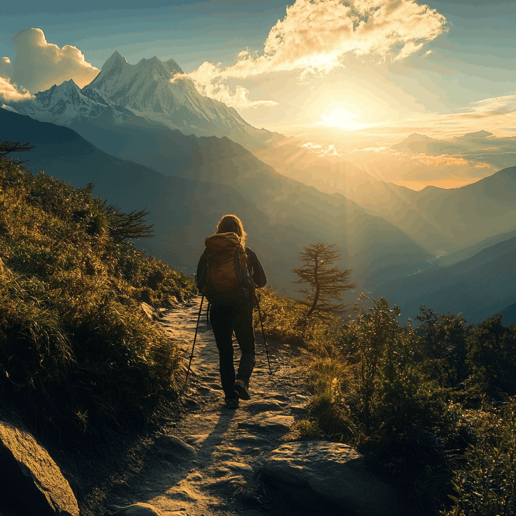 Hiking at sunset